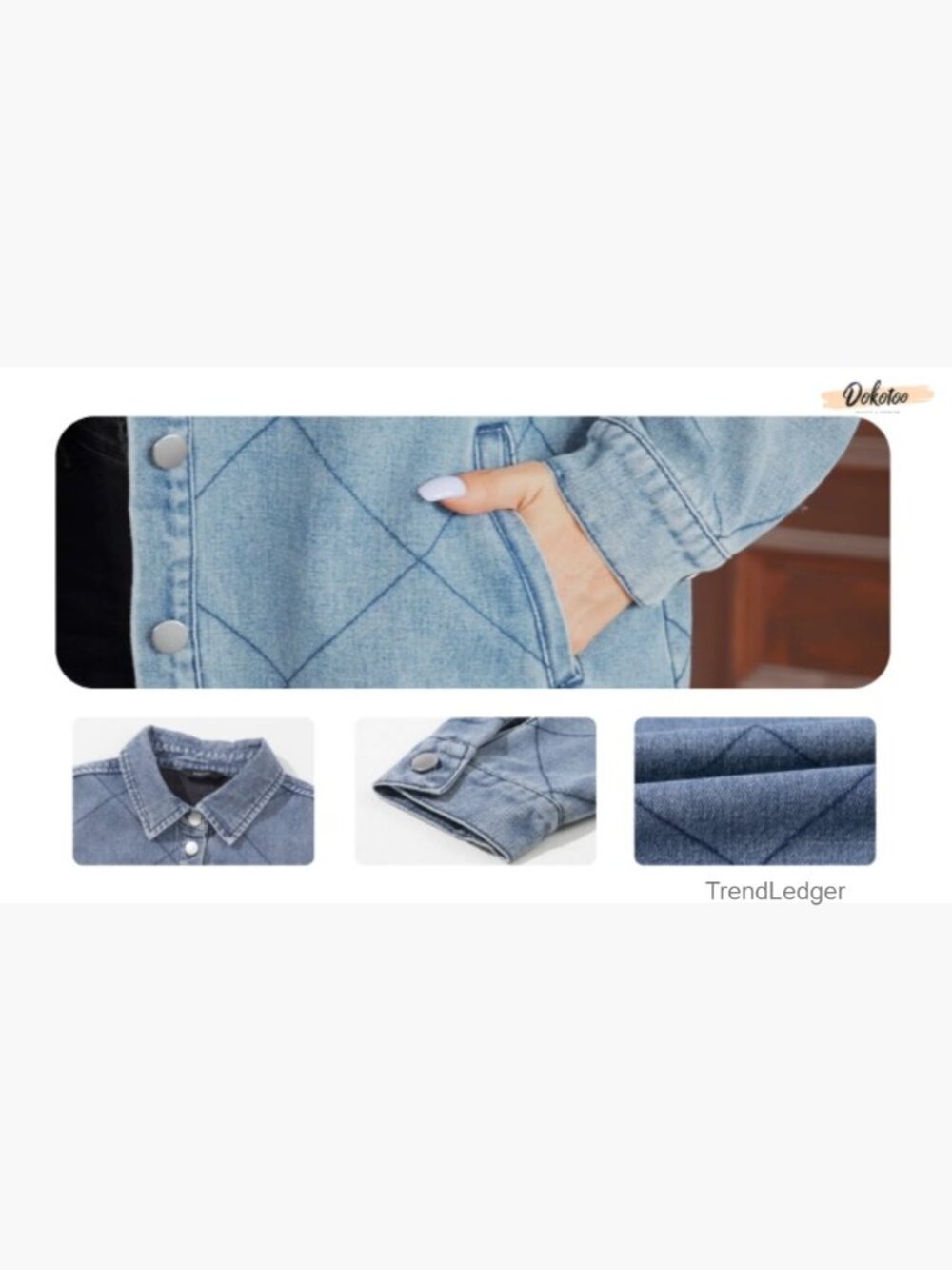 Oversized Denim Shacket with Pockets Relaxed Fit Button Down Coat - Picture 6 of 6